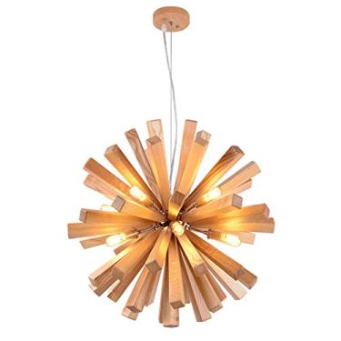 Imagem de Lustre nórdico de madeira dente-de-leão para sala de estar, quarto, estudo, decoração de café, luminária decorativa simples e personalizada, cor de madeira de 52 cm