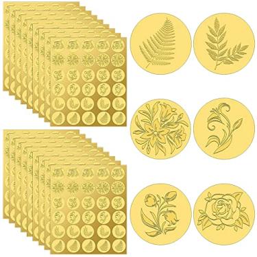 Imagem de 540 peças de adesivos de selos de envelope em relevo dourado flores plantas autoadesivos selos de cera selos adesivos para convites de casamento, cartões comemorativos, certificação de festa, faça