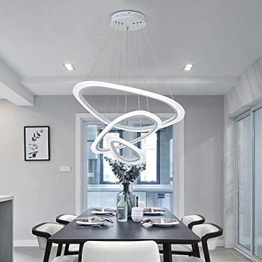 Imagem de Lustre moderno para sala de jantar, lustre para sala de estar, lustre regulável, com design de controle remoto, lustre criativo de metal acrílico, altura ajustável, (branco) 68W 5500lm 25+43