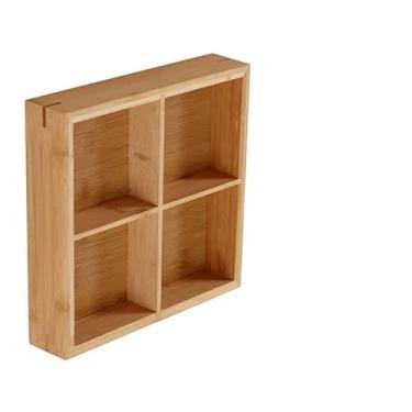 Imagem de lyrlody Bandeja de Madeira Bandeja Compartimentada de Madeira Multi -compartimentos Prato para Restaurante de Sushi de Hotpot Com Bordas Redondas de Superfície Brilhantes (4 compartimentos)