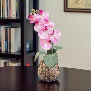 Imagem de Arranjo de Orquídea Artificial no Vaso Decorativo – Decoração para Sala, Escritório e Presente(Rosa)