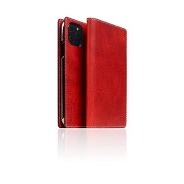 Imagem de SLG D7 Capa carteira de couro de cera italiana para iPhone 11 Pro - estilo diário feito à mão com porta-cartões e bolso lateral para dinheiro, caixa de presente incluída (vermelha)