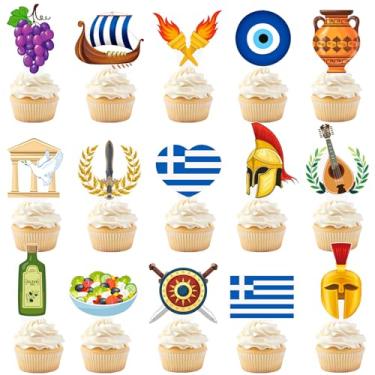 Imagem de Greek Cupcake Toppers Greek Mythology Birthday Party Decorations Greece Theme Cupcake Picks Ancient Greek Flag Cake Decorations for Greece Mythology Olympian Party Supplies