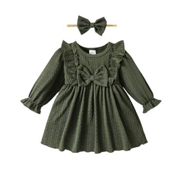 Imagem de Mioglrie Baby Girls Dress Infant Girls Dress 3-6 Months Ruffle Long Sleeve Dresses Fall Winter Outfits Girl Clothes Dark Green Casual Dresses