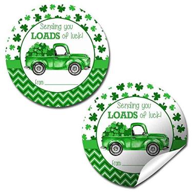 Imagem de Loads of Luck Camionete verde com trevo etiquetas adesivas de presente de Dia de São Patrício para crianças, 40 adesivos de círculo de festa de 5 cm da AmandaCreation, ótimo para lembrancinhas de