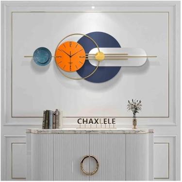 Imagem de WYUYIWH Relógio de parede de arte moderna relógio de parede grande decorativo relógio de parede, moderno de metal forjado silencioso sem tique-taque, relógio de quartzo para sala de estar, quarto