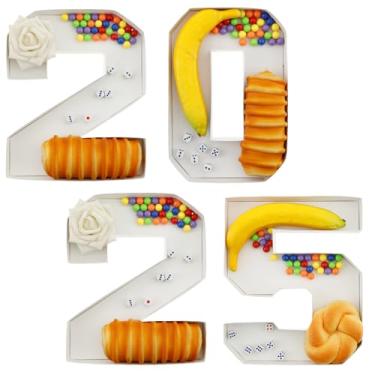 Imagem de Caixa de tabuleiro de charcutaria números de charcutaria 2025 cm bandeja de papelão preenchível para comida de formatura suprimentos de festa numerais caixa de cupcake para festa e doces (branco, 2025
