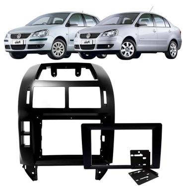 Imagem de Moldura 9 e 7 Polegadas 2 Din Polo Hatch Sedan 2003 à 2011 Preta Painel Central Multimidia