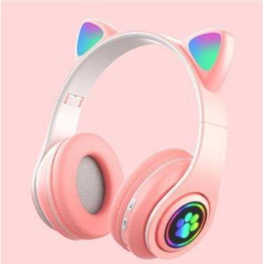 Imagem de Fone De Ouvido Bluetooth Led Orelha Gato Iuz Headphone Rosa - Cat Ear 