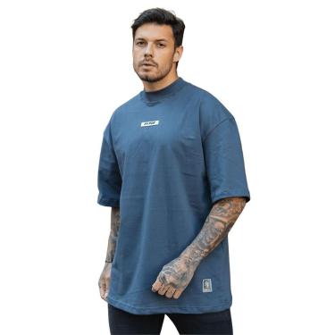 Imagem de Camiseta Oversized Gola Alta Borracha Streetwear Confortavel Masculina Cinza-Masculino