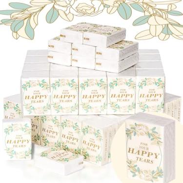 Imagem de DegMongee 100 pacotes de lenços Happy Tears para casamento, papel de seda de casamento com 4 camadas, papel de seda de casamento para convidados, papel de seda individual de bolso para suas lágrimas