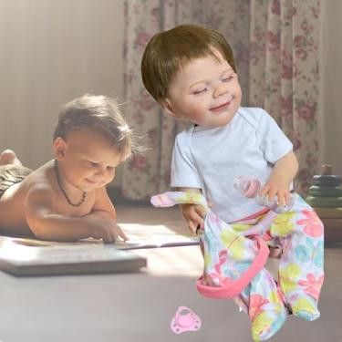 Imagem de QXYIXZ Bebe Reborn Menina,Bebê reborn realista de 20 polegadas - Feche os olhos esorria reborn baby realista de silicone realista Com camiseta branca, mamadeira, chupeta laváveis boneca reborn