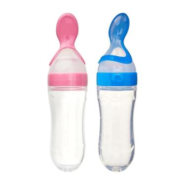 Imagem de Colher Dosadora de Silicone para Bebê 6 Meses+ – Alimentador de Apertar Ideal para Papinhas, Alimentação Segura (Rosa)