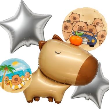 Imagem de Kit 5 Balões Foil 3D Capivara Laranja Corpo Lateral – Cartelado Premium Luma Festas – Decoração Festa Infantil, Painel, Mesa e Aniversário Temático