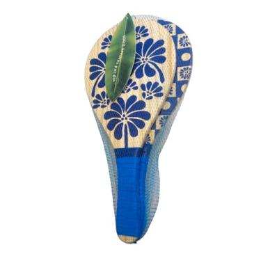 Imagem de FARM RIO Frescobol Quadriculado Palermo, Raquete de Praia com Estampa Floral, Azul e Bege, Jogo de Frescobol