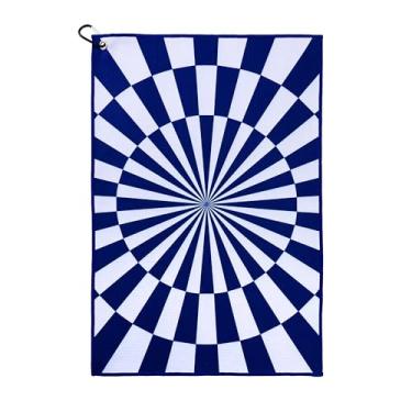 Imagem de ZEETY Toalha de golfe com mosquetão – Toalhas de golfe de microfibra com padrão caleidoscópio de 40,6 cm x 61 cm – Acessórios de golfe exclusivos e presentes de golfe para homens e mulheres (azul)