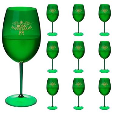 Imagem de Taças Vinho Acrílico 600ml Boas Festas Taça Vinho 10pçs (VERDE ESMERALDA)