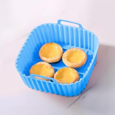 Imagem de Forros de silicone para fritadeira a ar, forros de silicone reutilizáveis de grau alimentício fáceis de limpar, acessórios para fornos de forno Airfryer (azul)