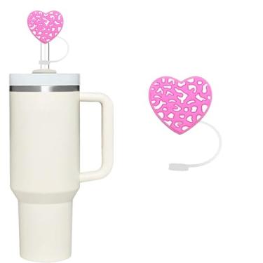 Imagem de Capa de palha de coração rosa para copo Stanley de 40 e 850 g, topo de palha de 10 mm, tampa de palha para Stanley Yeti, capa de palha divertida e fofa para decorações de copos Stanley, presentes para