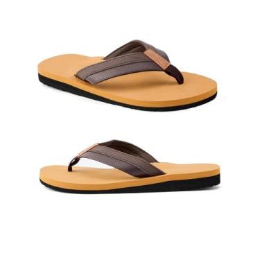 Imagem de Chinelo masculino suporte arco tapete de ioga couro caminhada sandália tanga slip-on interior exterior, Marrom, 37