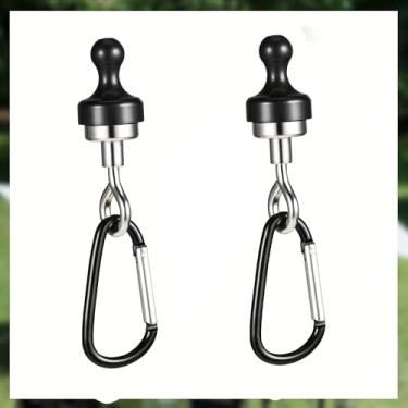 Imagem de 2 ganchos magnéticos para dossel, gancho de clipe magnético com mosquetão para acampamento, ímãs de terra resistentes, suspensão de cruzeiro, tenda multifuncional, encaixe giratório adequado para