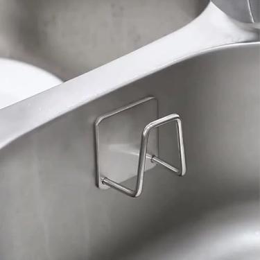 Imagem de 1 pacote de ganchos adesivos de pia de cozinha de aço inoxidável – Perfeito para pendurar esfregões, panos de prato e coadores (prata)