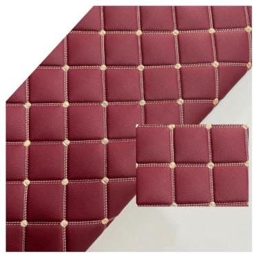 Imagem de Couro sintético acolchoado couro sintético diamante canelado assento carro estofamento tecido, vinil PVC couro acolchoado almofada linho tecido (vinho, 1,6 x 2 m)
