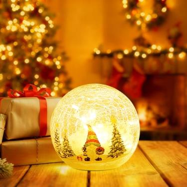 Imagem de Bola de vidro crackle, guirlanda de vidro, bola de luz noturna de LED, decoração de árvore de Natal com temporizador, amplamente aplicável a festas, casa de férias e decoração de cornija