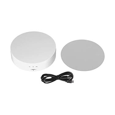 Imagem de QANYEGN Expositor giratório motorizado, mesa giratória elétrica, base giratória ajustável de 3 velocidades para fotografia, joias, modelo 3D ([White 138MM Mirror Model English Version])