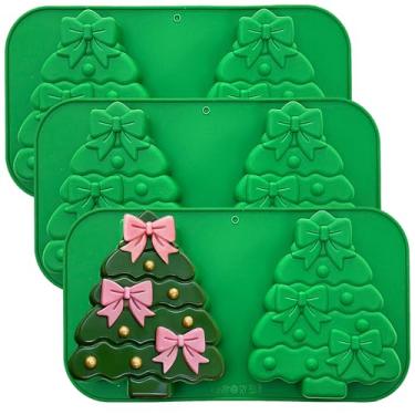 Imagem de Pacote com 3 moldes de silicone para árvore de Natal, moldes grandes de chocolate de Natal, molde de bolo de Natal 3D, vela de resina, pinheiro, sabonete, cubo de gelo, para decoração de casa