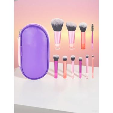 Imagem de Conjunto de 10 mini pincéis de maquiagem, cerdas sintéticas macias para base, mistura de sombra, hipoalergênico para todos os tipos de pele