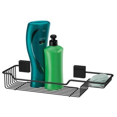 Imagem de Porta Shampoo E Sabonete Condicionador Prateleira Preta Para Box Banhe
