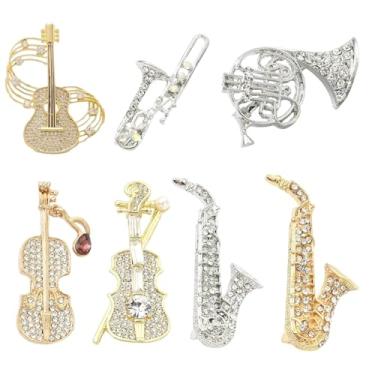 Imagem de UR URLIFEHALL 7 pinos de broche de strass, instrumento musical, alfinetes de lapela de saxofone, guitarra, para terno, mochila, bolsa, roupas, jaqueta, boné, artesanato DIY