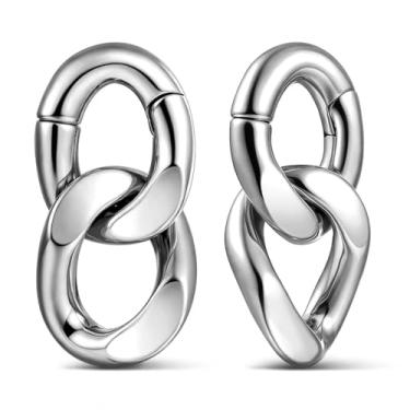 Imagem de Casvort 2 peças de corrente geométrica de prata hipoalergênica, pesos, ganchos de orelha de aço inoxidável 316, plugues atemporais para lóbulo esticado em 2 g, joias corporais modernas