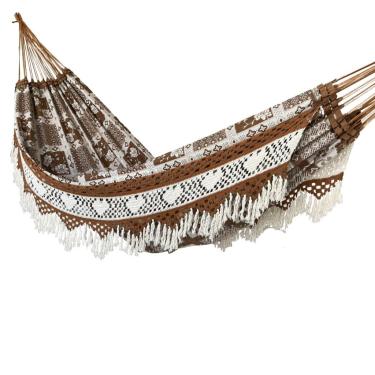 Imagem de Rede de Dormir Casal Indiana Artesanal 100% Algodão Luxo 4,20m – Rede de Descanso Reforçada para Varanda e Jardim(CARAMELO CRU PREMIUM)