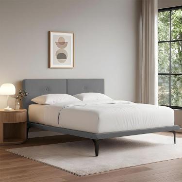 Imagem de Cama Japonesa Toquio King Com Cabeceira Almofada Linho Cinza