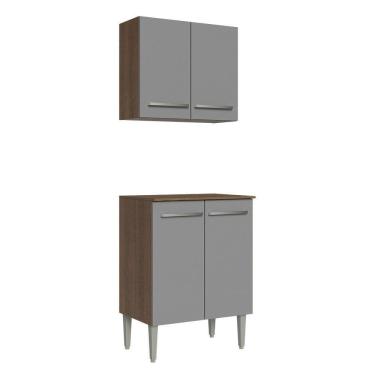 Imagem de Kit Armário Aéreo E Balcão 64cm Rustic/cinza Emilly Madesa