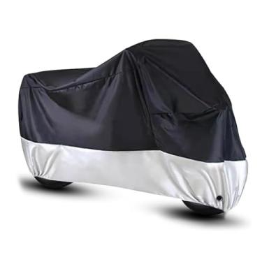 Imagem de Shakas Capa de motocicleta para todas as estações, tecido revestido de prata 210D, resistente ao sol e à chuva, capa protetora completa, para a maioria das motocicletas 125CC-150CC com porta traseira