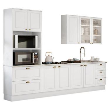 Imagem de Cozinha Completa Americana 4 Peças Branco Com Torre Quente E Aéreo Vidro - Móveis Henn Branco
