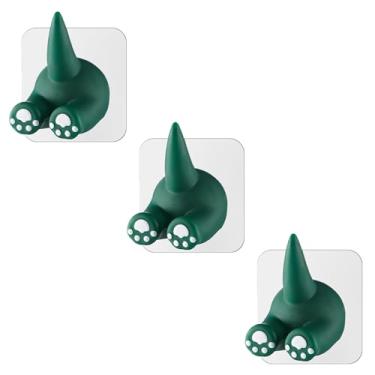 Imagem de Pacote com 3 ganchos adesivos decorativos de desenho animado, ganchos de cauda de animal para parede, lâmina autoadesiva plugue de escova de dentes cabo suporte de barbear à prova d'água para banheiro, utilitário para pendurar chaves de toalha (verde)