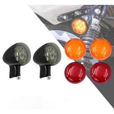 Imagem de HDBUBALUS Luz traseira indicadora de luz LED de seta com 6 peças de lente adequada para Harley Sportster XL 883 1200 1992-2022 caixa preta de braço curto