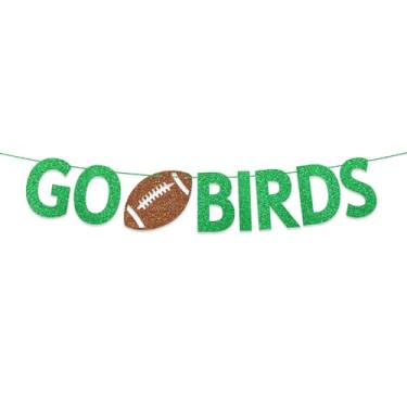 Imagem de Faixa Go Birds, decorações de dia de jogo de futebol, decorações de festa de futebol universitário glitter verde