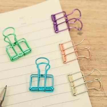 Imagem de Fichário criativo de cauda longa com revestimento de cor brilhante/contas de ouro rosa pasta de folhas soltas/clipes de metal vazados pequenos