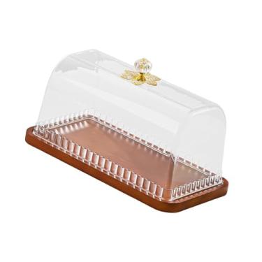 Imagem de DimyFew Suporte para bolo com tampa, prato, travessa, utensílios de mesa, bandeja para servir, suporte para cupcakes, queijo, pão, tortas, frutas, ideal para, Retângulo