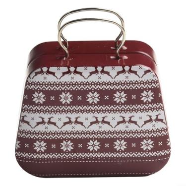 Imagem de Lata de armazenamento de biscoitos de Natal com forma de bolsa e alça de transporte, caixa de guloseimas de metal para biscoitos, doces e pequenos ornamentos, recipiente decorativo de Natal em design