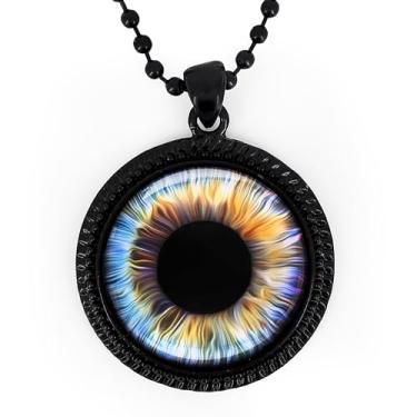 Imagem de Colar de globo ocular colorido - olho pastel, globo ocular de vidro, fantasia de taxidermia, joia artesanal de Halloween - 249-E-RN, Large, Metal, Sem Pedra Preciosa