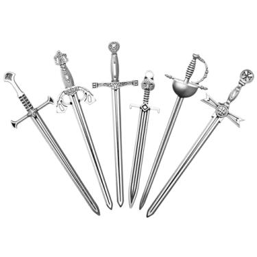 Imagem de Conjunto de marcadores de livro com 12 peças, mini espadas de metal, berloques para homens, chaveiro de prata, pingentes de espada, mini faca antiga, acessório presente para amantes de livros, faça