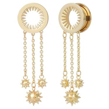 Imagem de POBAISITER 2 peças de alargadores de orelha pendurados estilo punk, alargadores de orelha, alargadores de aço inoxidável, alargador de parafuso para mulheres, homens, joias de piercing corporal