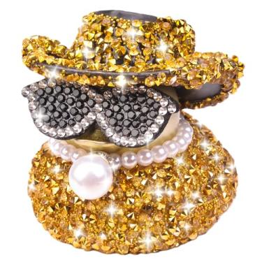 Imagem de MuMyer Ornamentos de carro de pato de borracha com strass, decorações de painel de carro de patos brilhantes com mini chapéu de cowboy colar óculos de sol