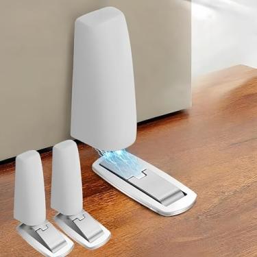 Imagem de Pacote com 2 batentes de porta à prova de vento, batente de porta de piso interno, mantenha a porta aberta, batente de porta mecânica com parafusos e adesivo, branco + branco